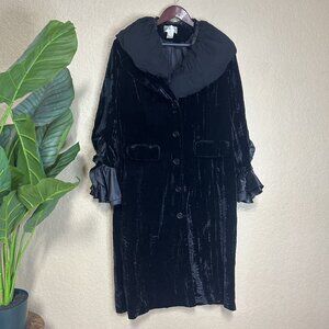 Newport News Womens Vintage Ruffle Sleeves Coat Velvet Black Size 16